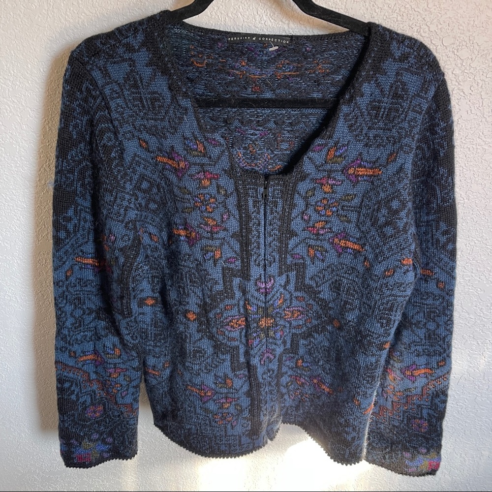 Peruvian Connection 100% Alpaca Zip Up Sweater